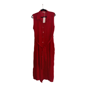 Red linen buttoned sleeveless dress