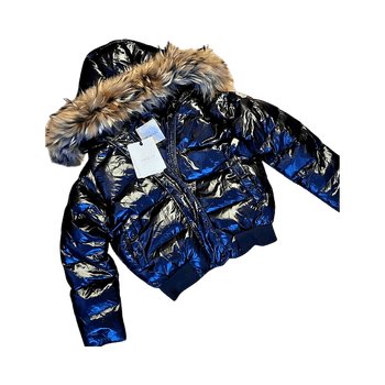 Black puffer jacket with fur hood