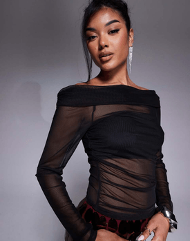 Off shoulder mesh top