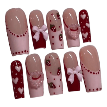 Handmade Strawberry heart press-on nails