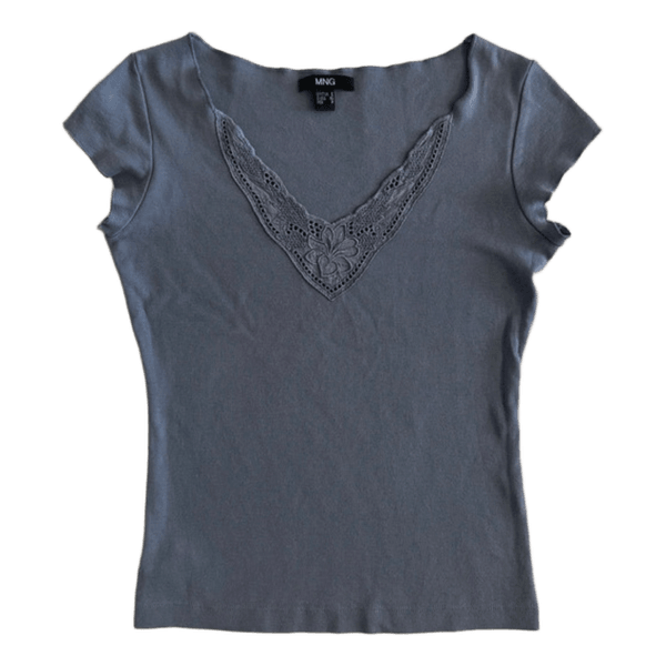 Mango Blue lace trim top