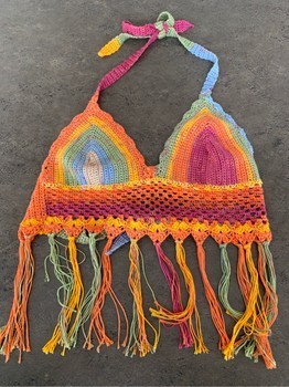Multicolor crochet fringe top