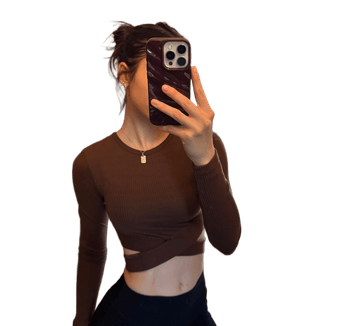 Brown ribbed crop top