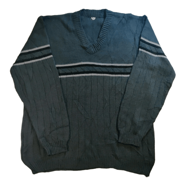 Retro V-aukkoinen Neule - Harmaa/Sininen - Miesten L/XL