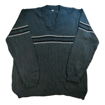 Retro V-aukkoinen Neule - Harmaa/Sininen - Miesten L/XL