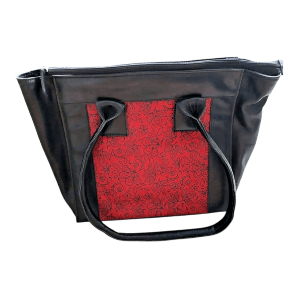 Black and red leather handbag
