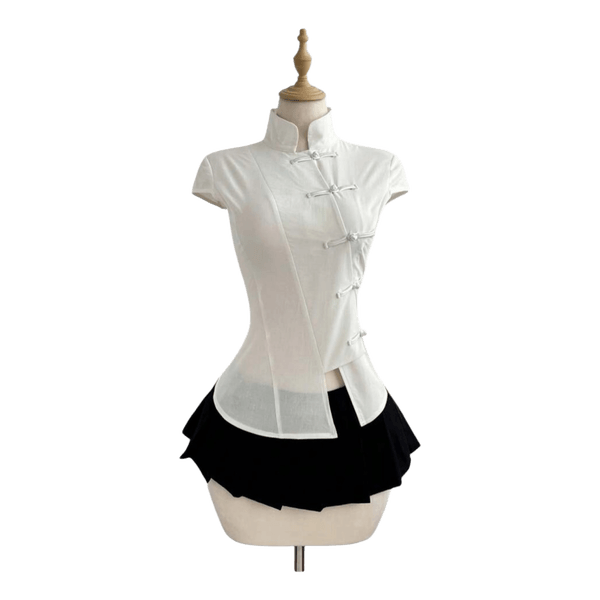 White cheongsam mandarin style top