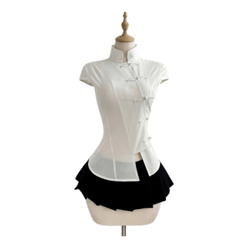 White cheongsam mandarin style top