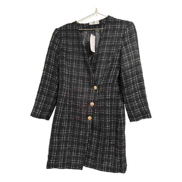Black plaid tweed blazer