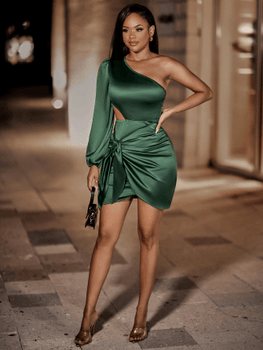 One shoulder satin dress