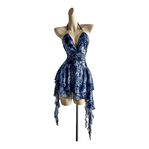 Blue floral ruffled dress
