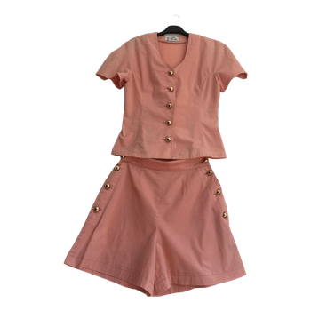 Pink button-up shorts set