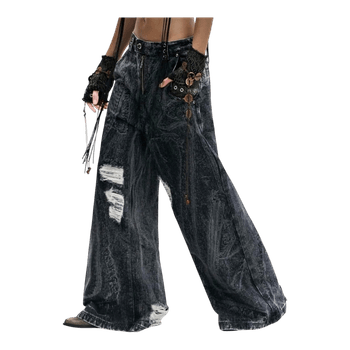 PERSONSOUL TEXTURED BLACK PRINT RIPPED JEANS