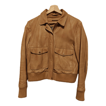 Beige leather bomber jacket