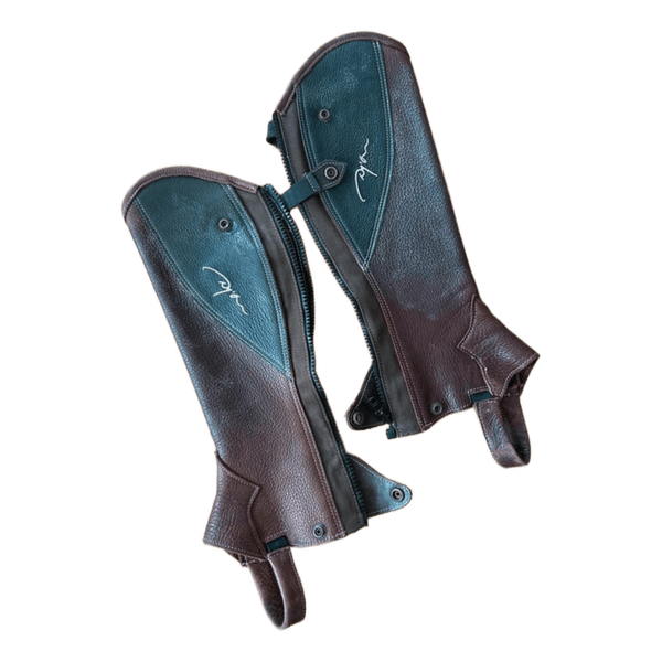 Brown leather riding chaps