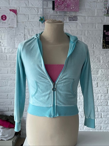 Blue velvet zip hoodie