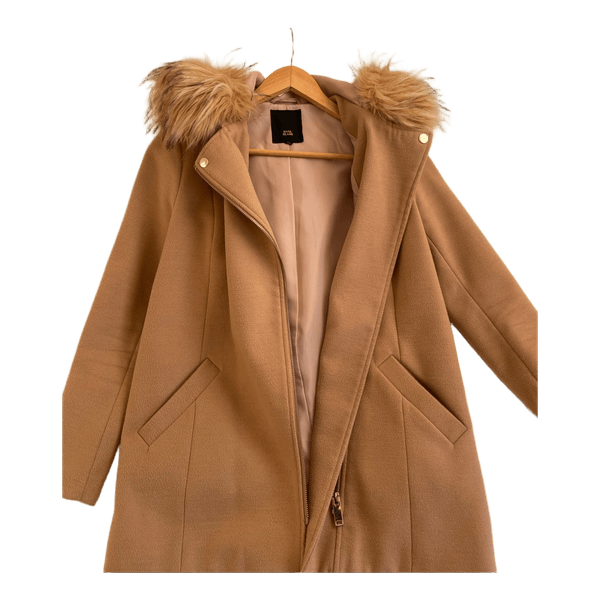 Brown faux fur hooded coat
