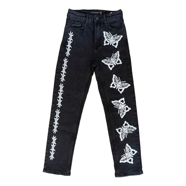 Black graphic print jeans