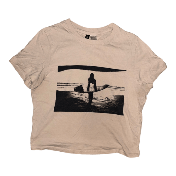 Beige t-paita surffiprintillä