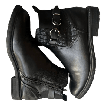 Black buckle ankle boots