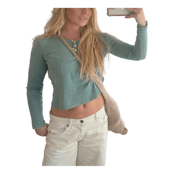 Turkis langærmet crop top