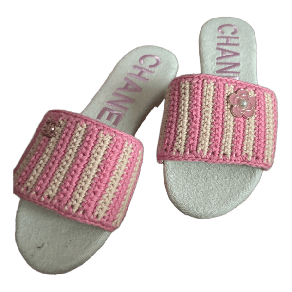 Chanel pink crochet slides