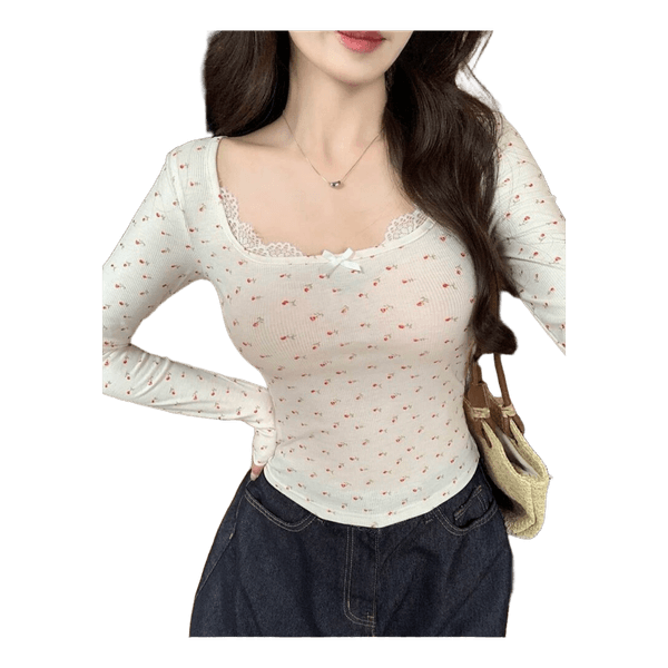 White floral long sleeve top