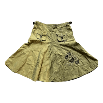 Khaki embroidered A-line skirt