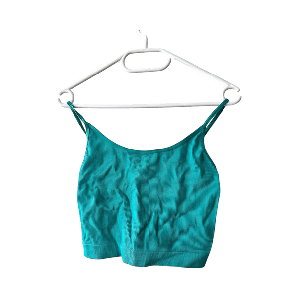 Turkoosi ribattu croptop