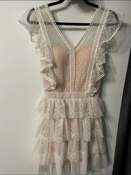 Cream tulle ruffle dress