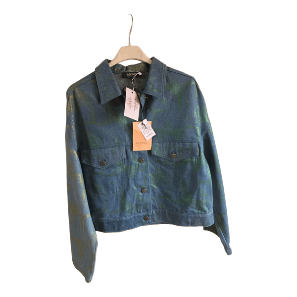 Green metallic denim jacket