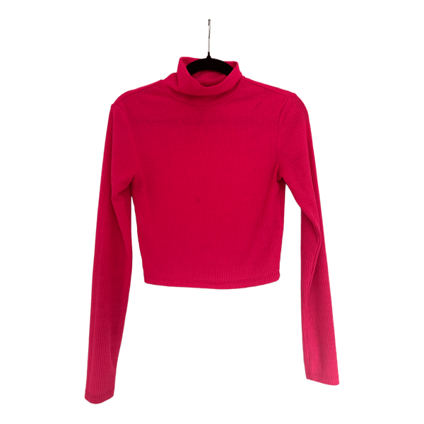Pink ribbed turtleneck top