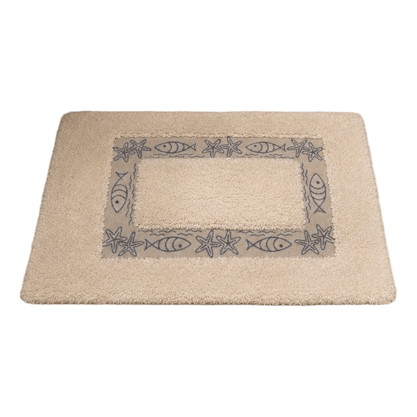 Handmade Beige fish pattern bathmat