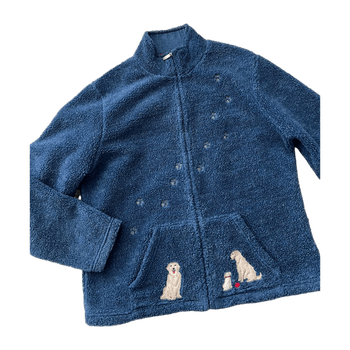 sininen fleece vetoketjullinen takki L