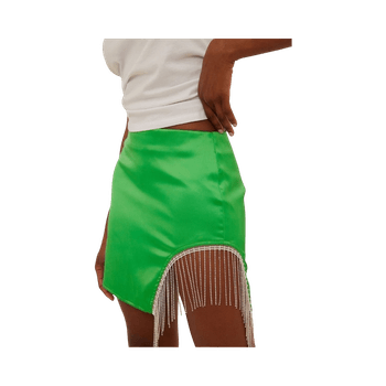 Green satin mini skirt