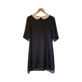 VINTAGE black silk dress with white collar