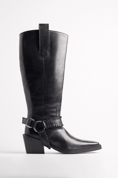 Leather buckle cowboy boots