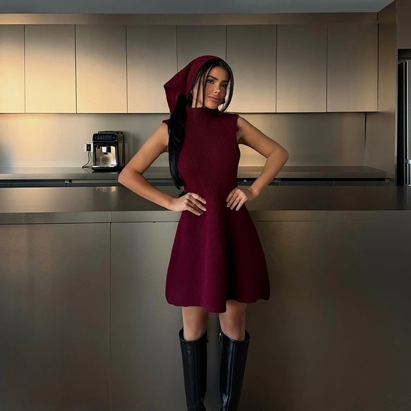 Burgundy Midi Scarf Dress