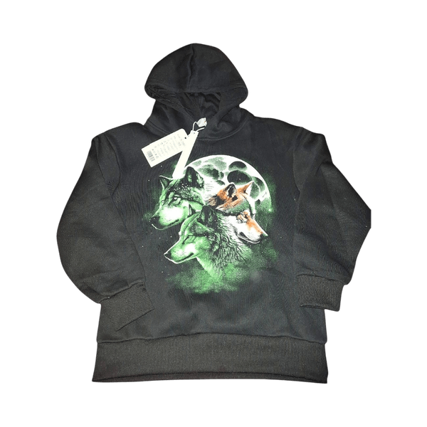 Black hoodie with wolf design