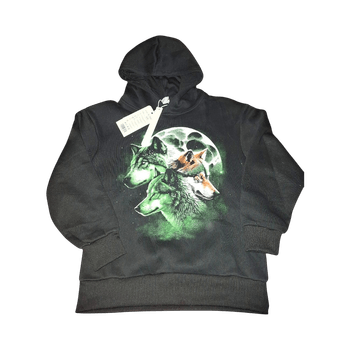 Black hoodie with wolf design