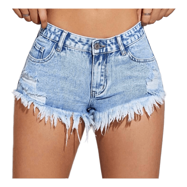 Lyseblå denimshorts med frynser