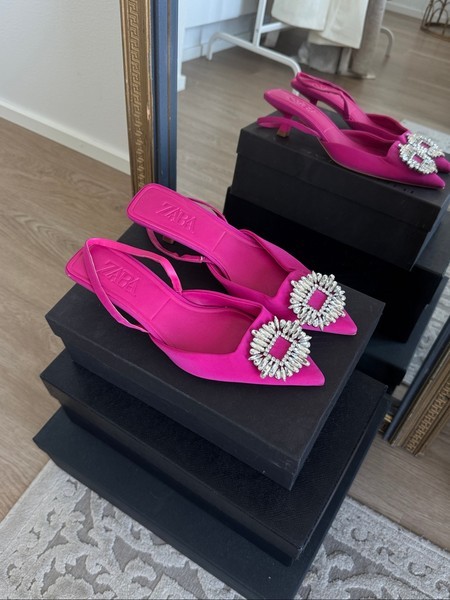 Pink embellished slingback heels