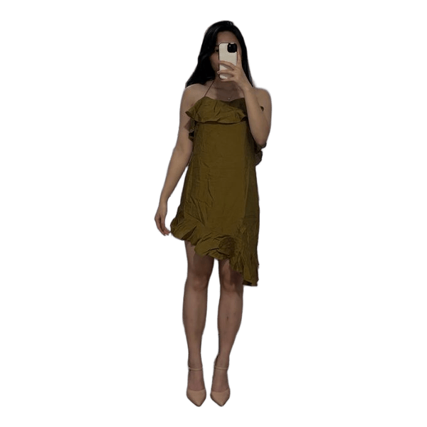 Olive green ruffle mini dress