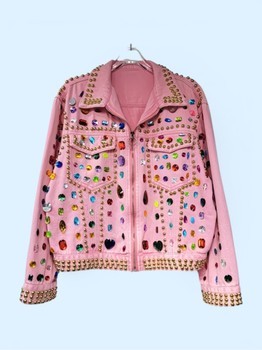 Pink denim jacket with rhinestones