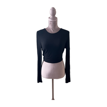 Black long sleeve, ties in back, crop top