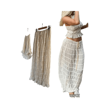 beige rypytetty maksihame M setti 