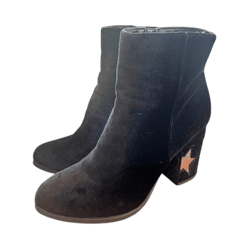 Black velvet ankle boots with star heel
