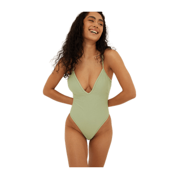 Green deep v-neck swimsuit
