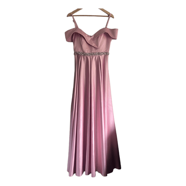 Pink satin maxi dress