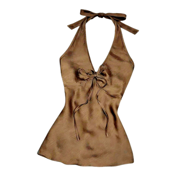 Brown satin halter top